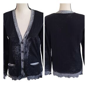 Michael Stars Black & Gray Button Front Cardigan Sweater 100% Cotton -  Size 2